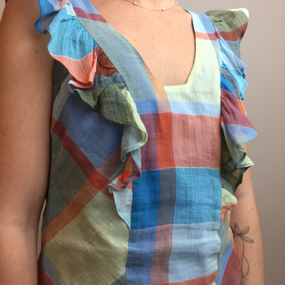 Maeve Technicolor Plaid Ruffle Summer Blouse Top - Picture 8 of 8