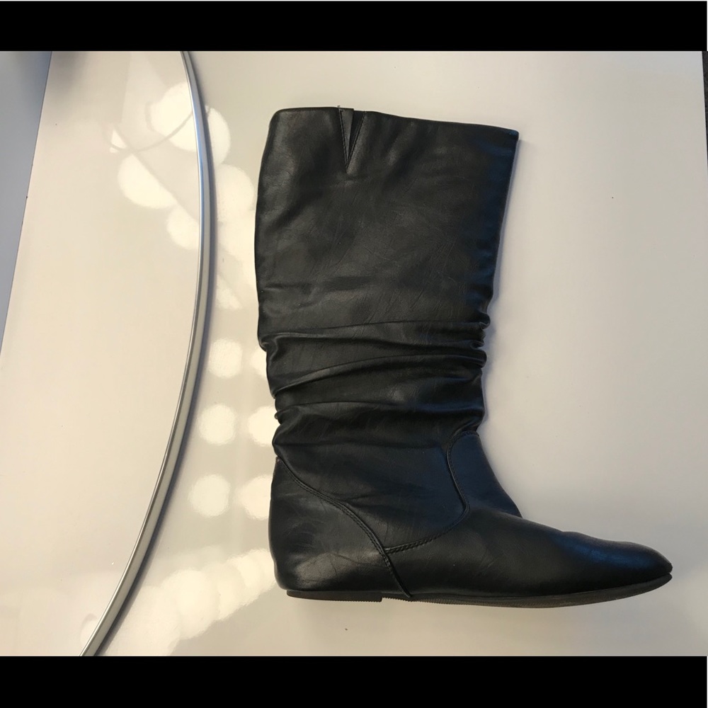 Black Calf High Flat Boot