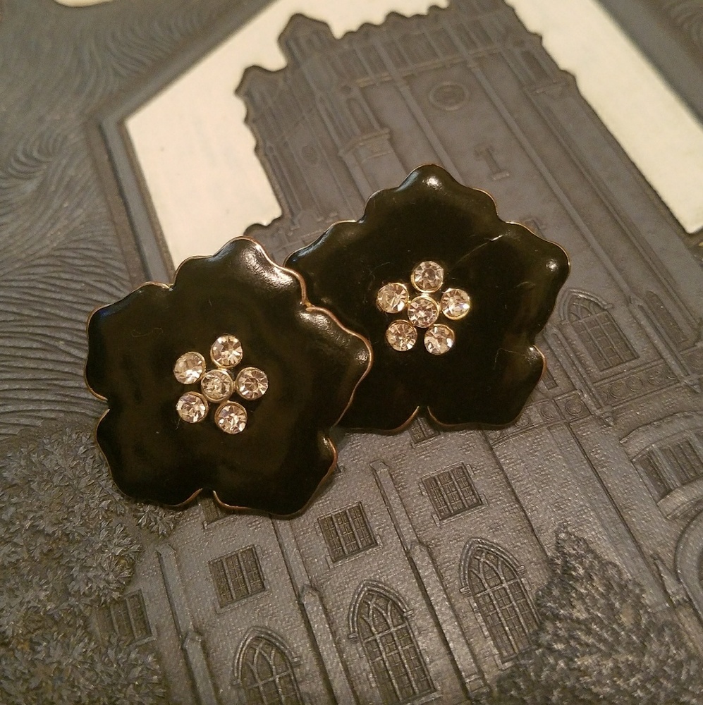Large black and gold flower studs