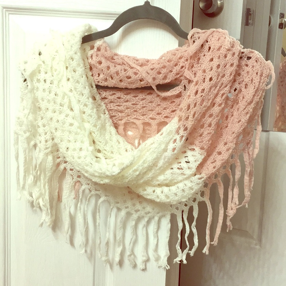 Waffle Knit Fringe Infinity Scarf