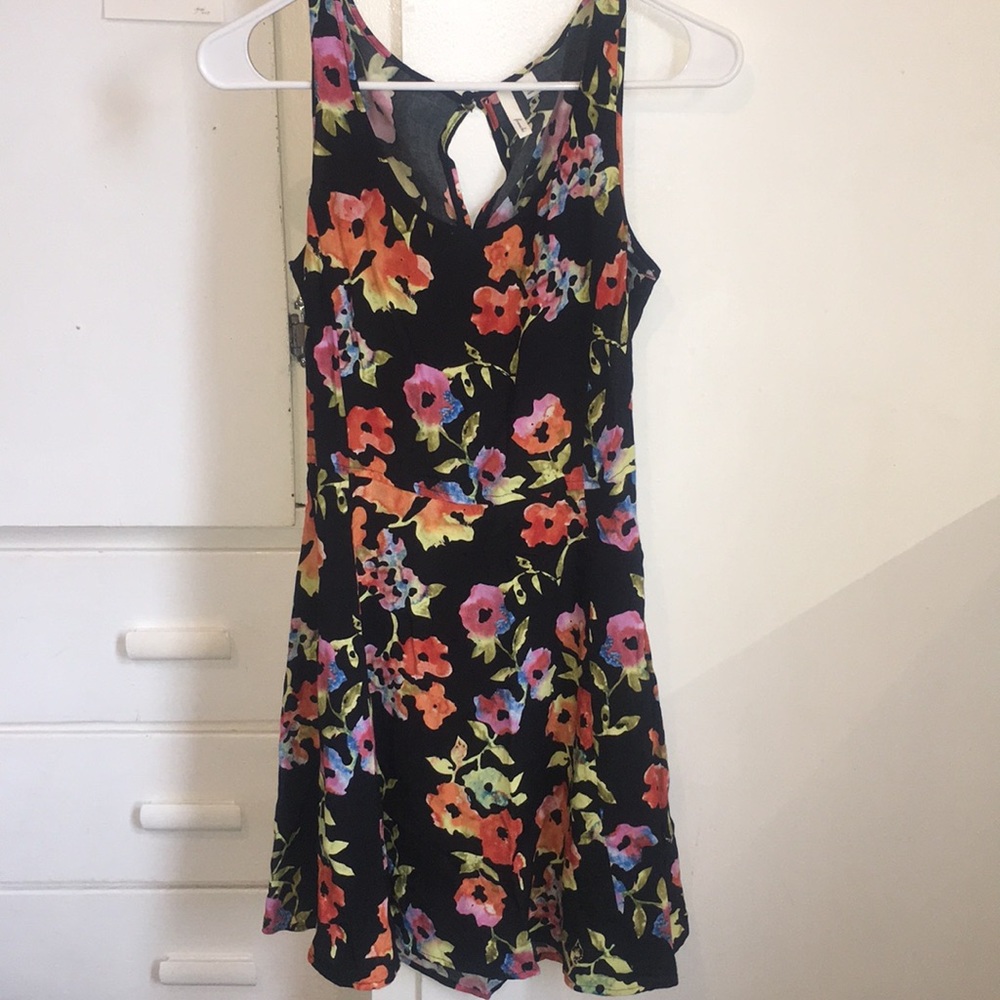 Black dress with colorful flowers