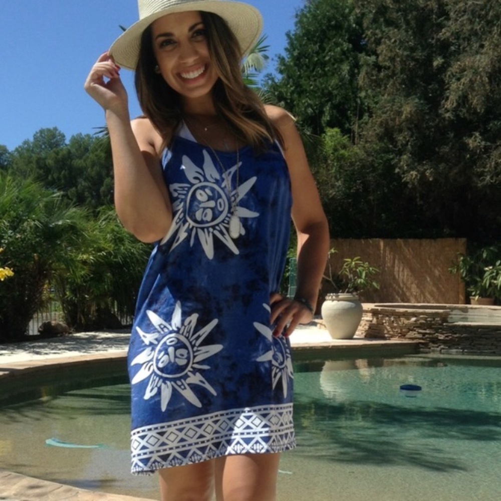 XL Blue Tie Dye Sun Print Beach Cover Up - Picture 4 of 4