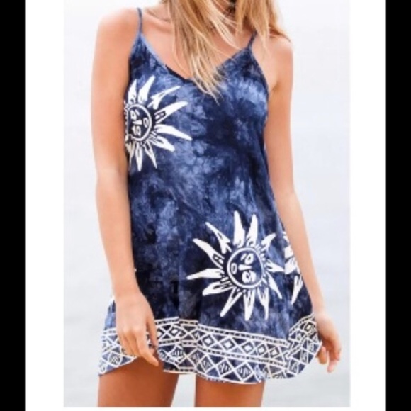 XL Blue Tie Dye Sun Print Beach Cover Up - Picture 2 of 4