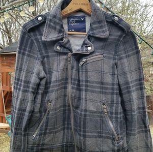 American Eagle Cropped flannel moto jacket