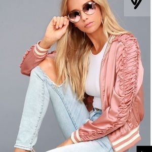 Lulu’s satin varsity bomber jacket