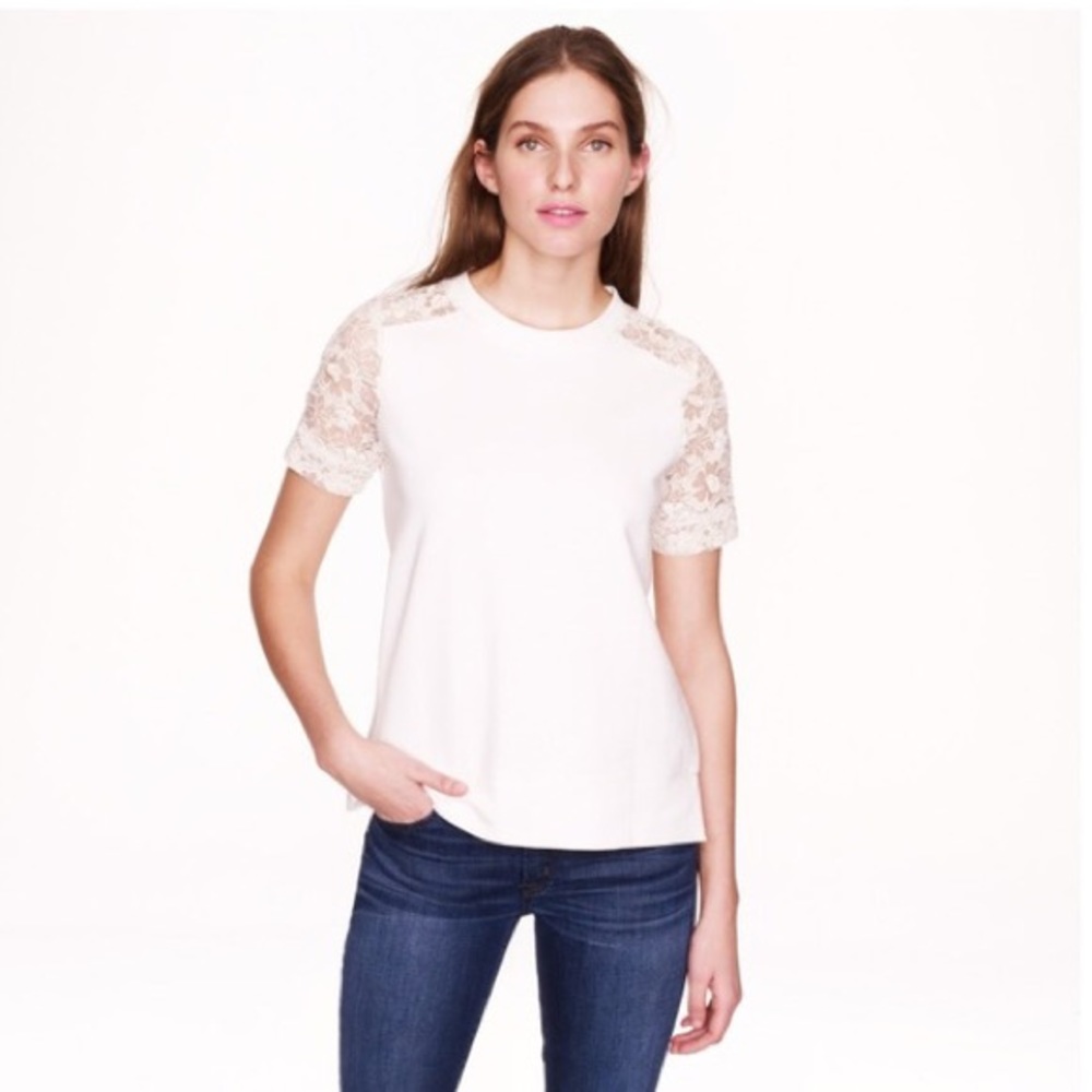 🆕 J. Crew Lace Sleeve Short-Sleeve Sweatshirt