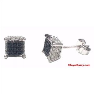 14k white gold  on set all size black CZ 925 Stud