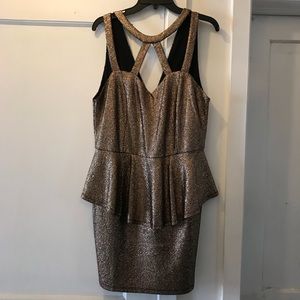 Gold Strappy Peplum Dress