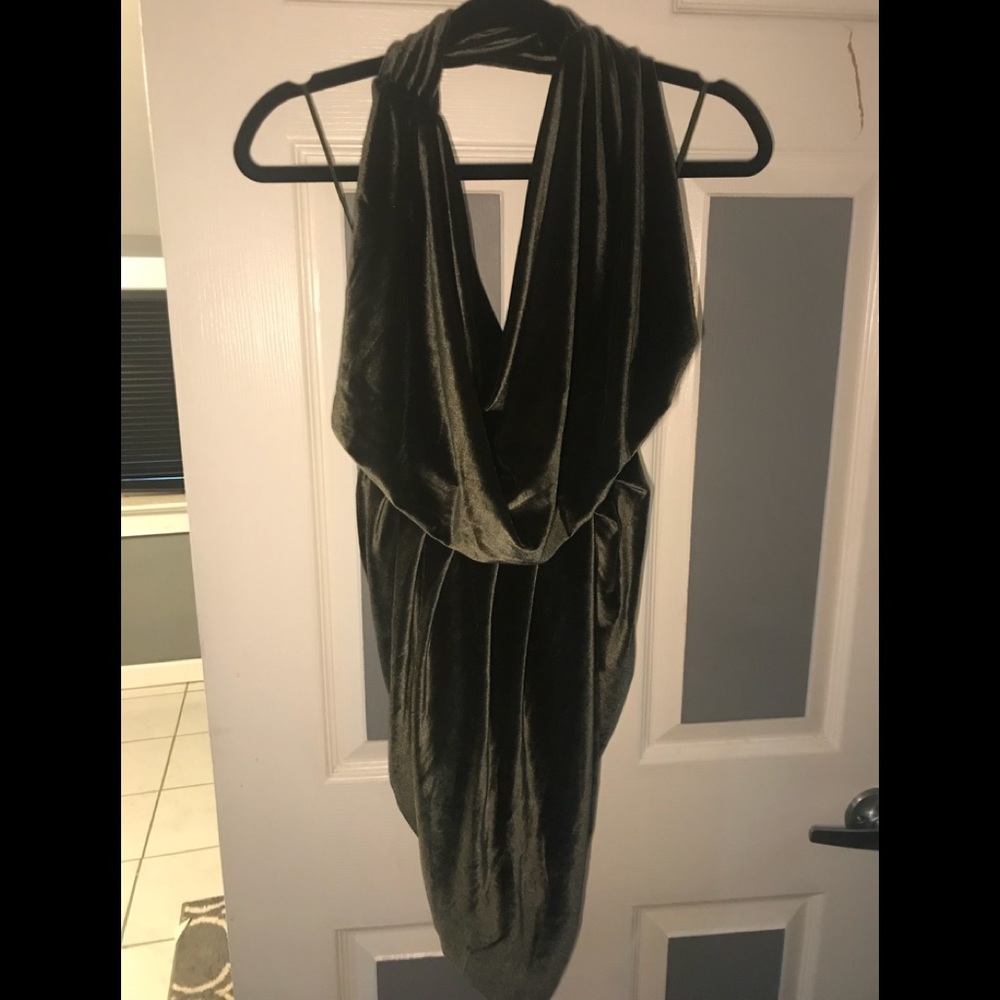 Olive green velvet dress
