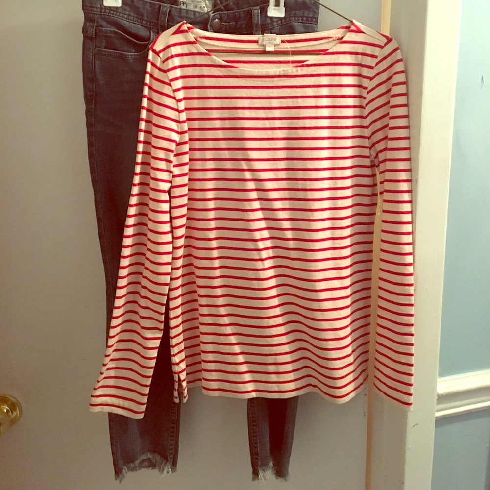 NWT J. Crew Red & Beige Striped Long-Sleeved
