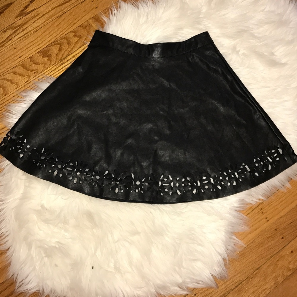 A black Leather skater skirt
