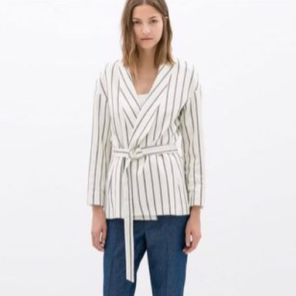Zara Basic Striped Belted Blazer NWT size Medium