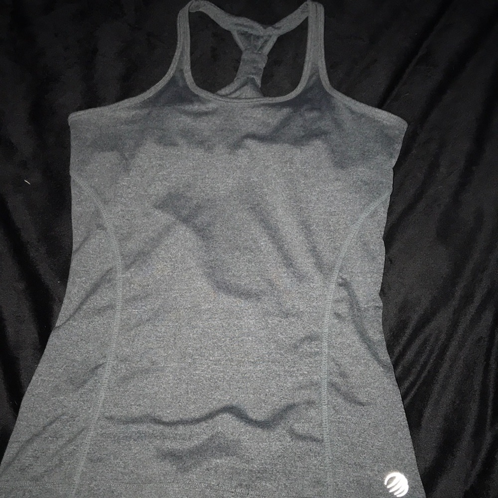 Grey workout tank with built-in bra