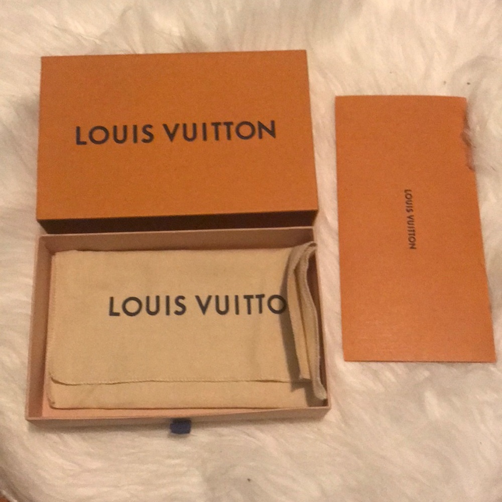 Louis Vuitton box, envelope and dust bag
