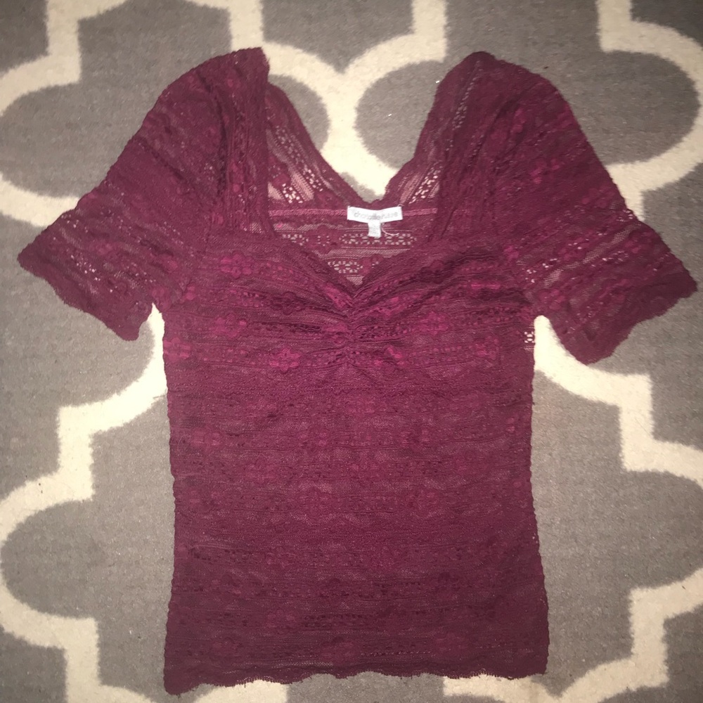 Maroon Charlotte Russe Tight Fitting Lace Top