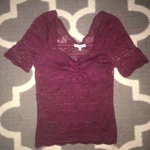 Maroon Charlotte Russe Tight Fitting Lace Top