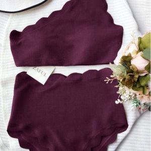 NWOT High Waisted Maroon Two Piece Swim Suit