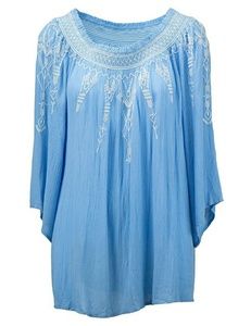 Terre Bleue Light Blue Tunic Embroidered Peasant