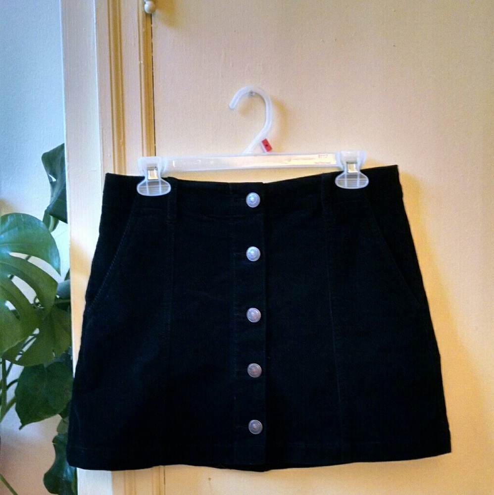 Corduroy Button-Up Mini Skirt w/ Pockets
