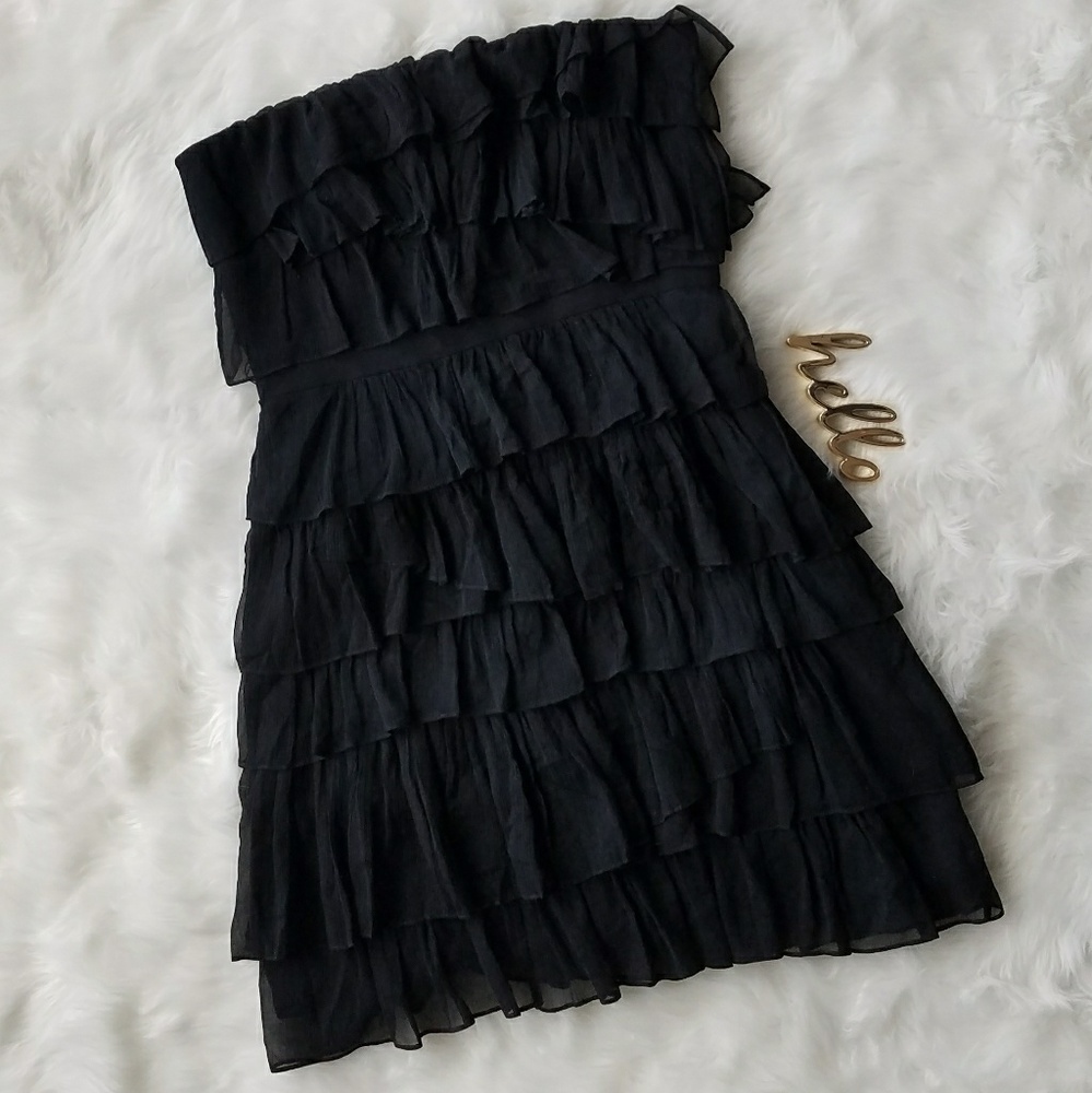 J. CREW Black Ruffle Strapless Dress