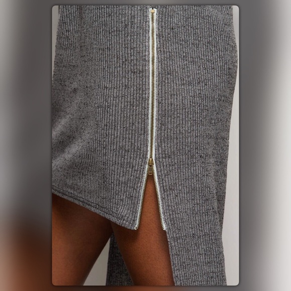 Gray Ribbed Asymmetrical Sweater Dress - Picture 2 of 2