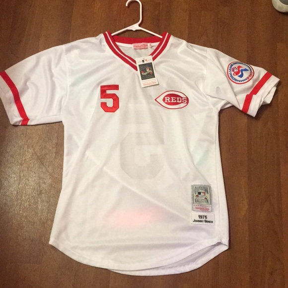 Cincinnati Reds #5 Johnny Bench 1975 White Throwback jersey Cincinnati Reds #5 Johnny Bench 1975 White Throwback jersey