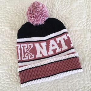 NWOT Victoria’s Secret PINK beanie with puff ball