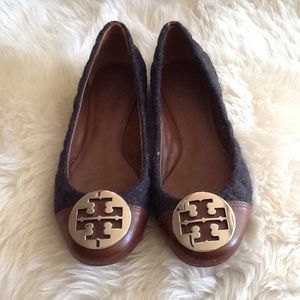 Tory Burch Gray/Brown Quilted Felt Flats