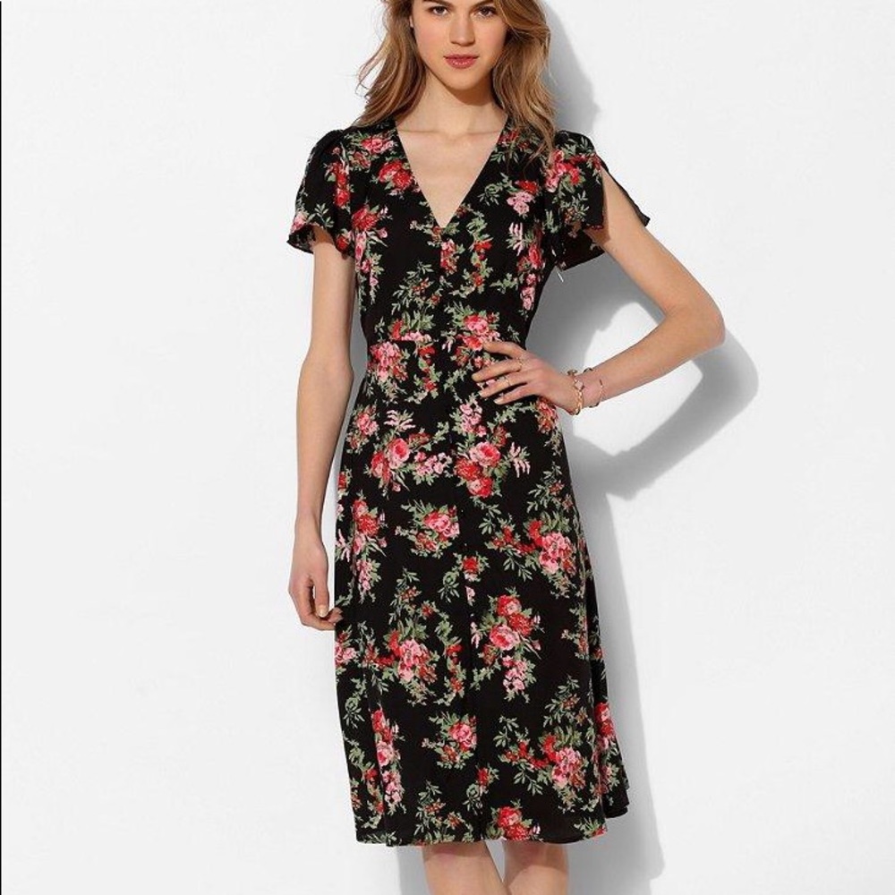 Floral button long dress