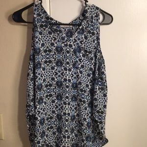 LUSH blue and white floral sleeveless blouse