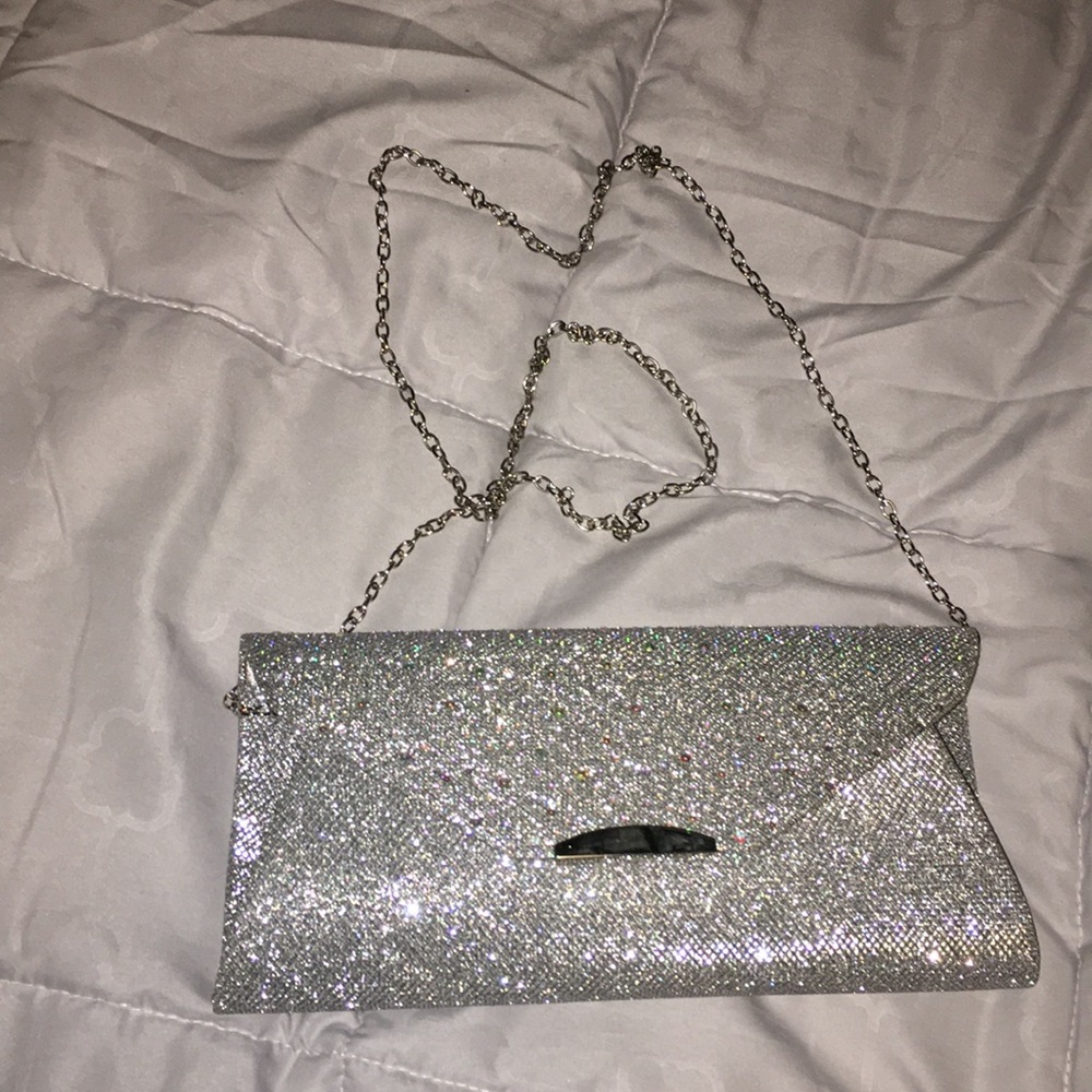 Silver, sparkly clutch