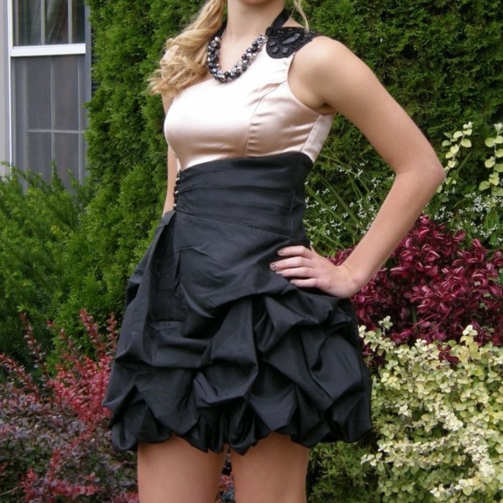 Light Pink & Black Dress with Black Stud Details