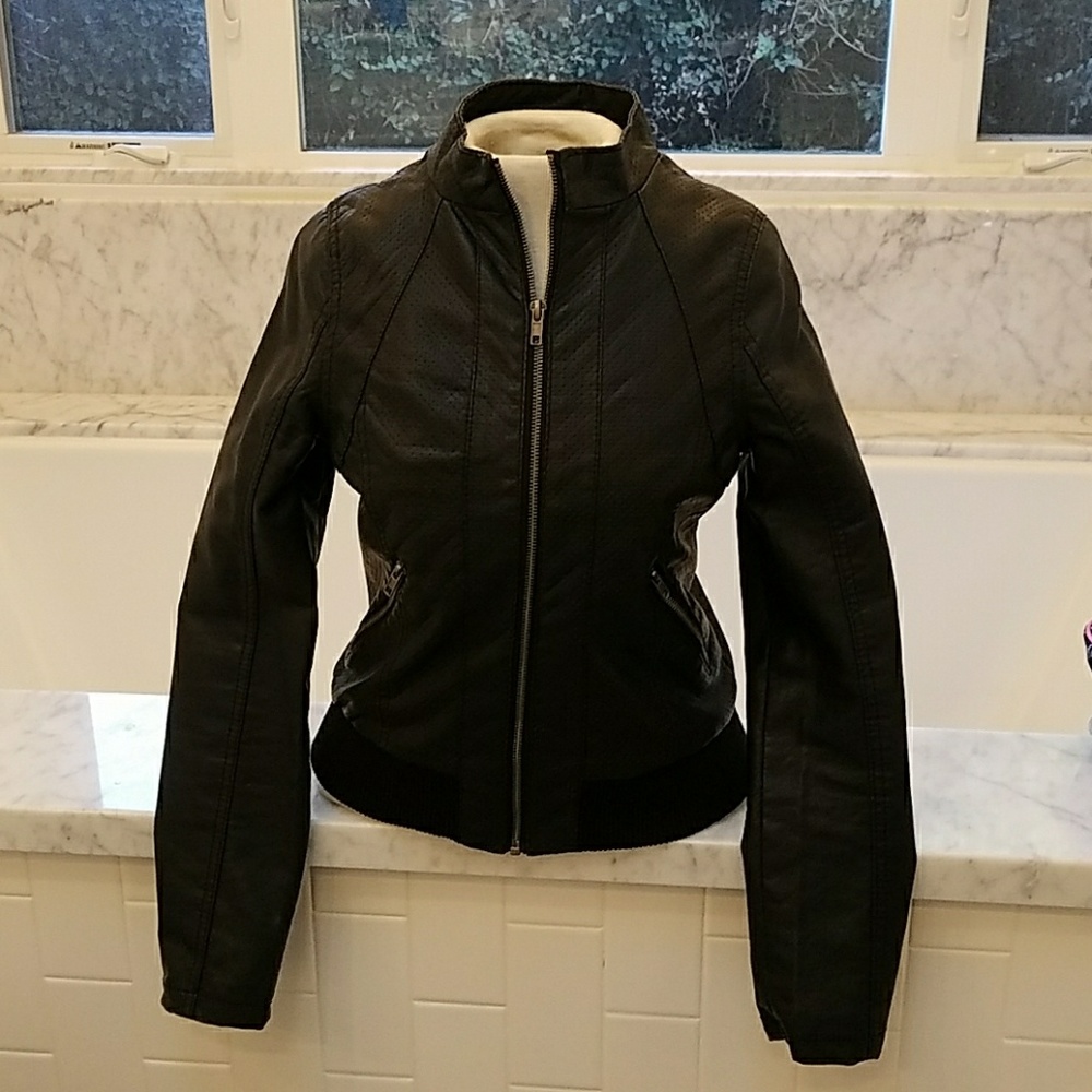 Motorcycle Style Bomber Jacket in Vegan P'leather - Picture 1 of 5