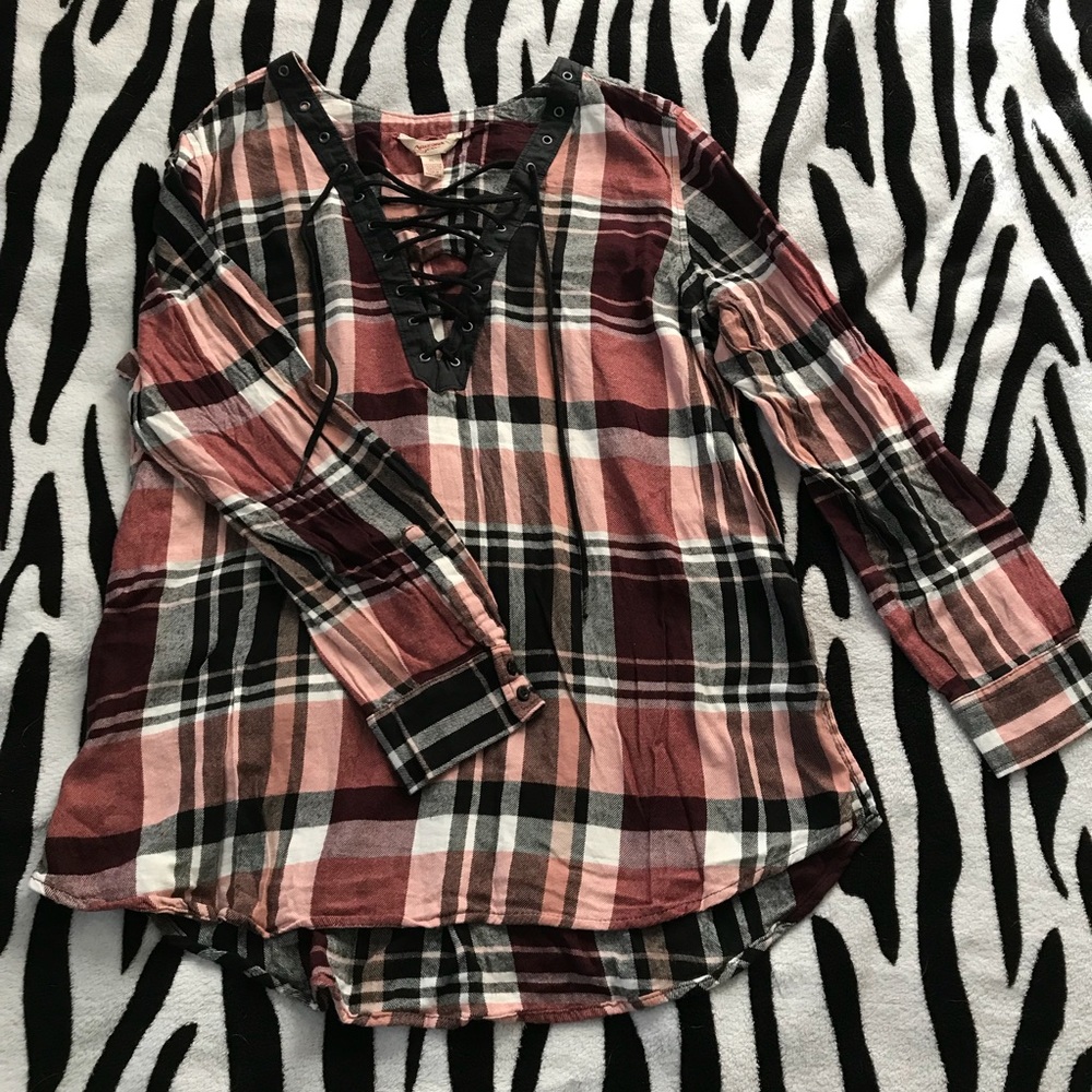 Flannel Lace Up Top