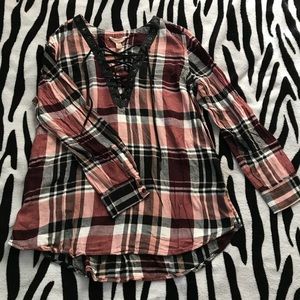 Flannel Lace Up Top