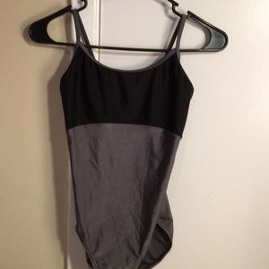 Black and grey ballet camisole leotard bodysuit