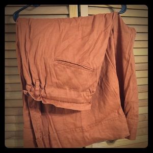 Wide leg linen crop pants with paperbag waist