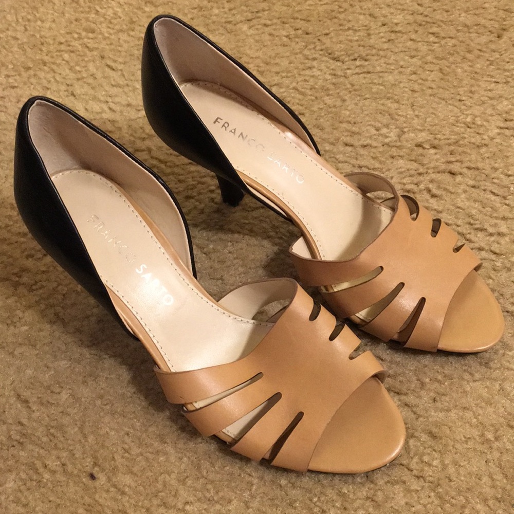 Black and tan leather heels