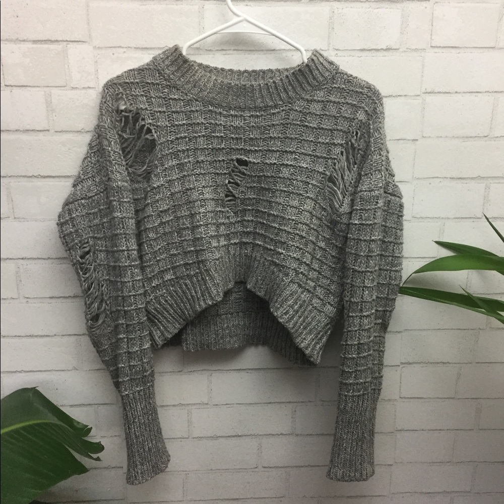 Grey Knit Crop Top Sweater