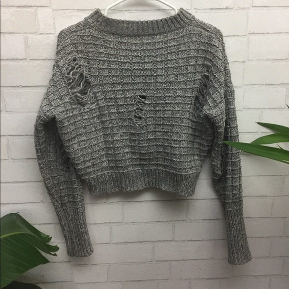 Grey Knit Crop Top Sweater - Picture 3 of 4