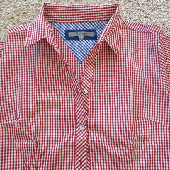Red and white checked cap sleeves shirt - Picture 2 of 4