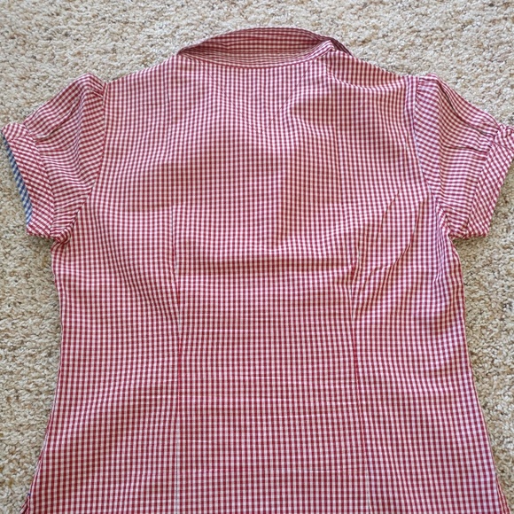 Red and white checked cap sleeves shirt - Picture 3 of 4
