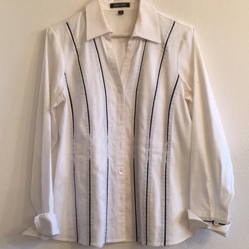 Paper white fitted button down shirt