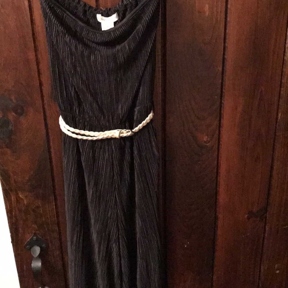 Black slinky strapless pantsuit