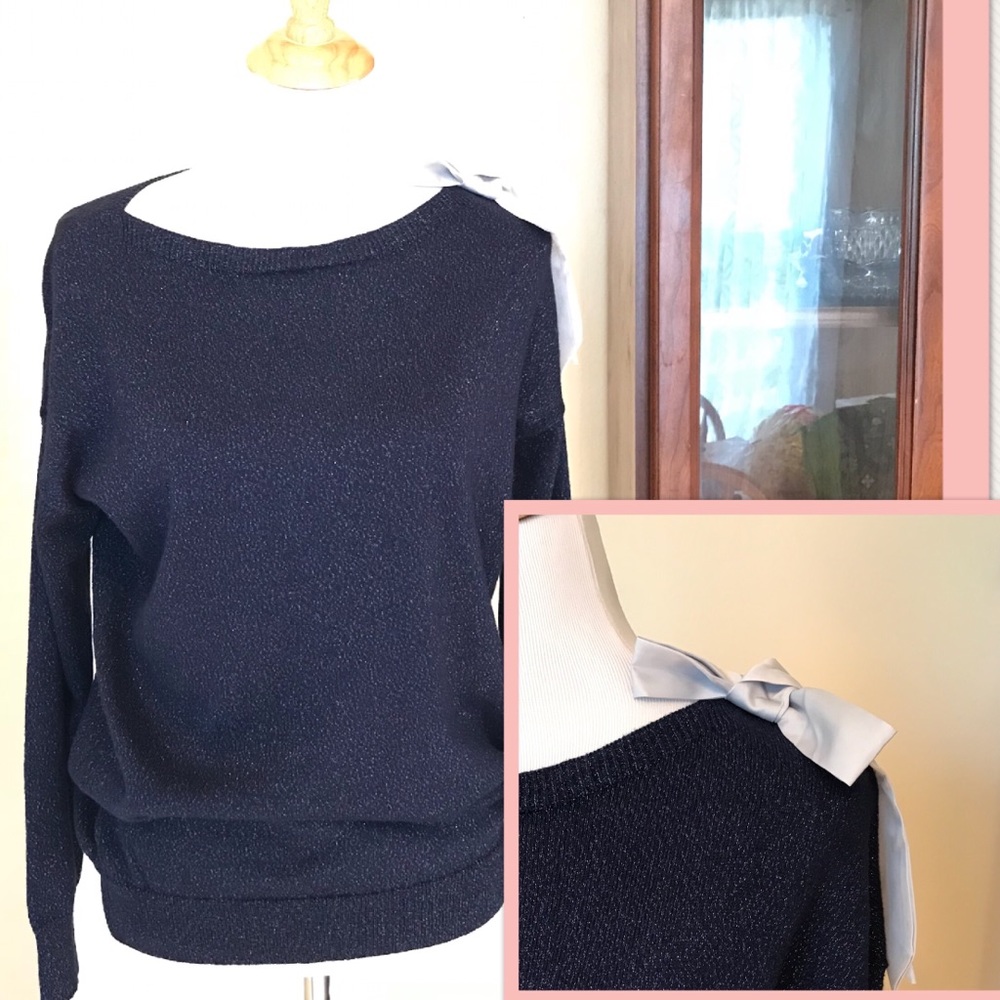 LC Lauren Conrad Metallic sweater with bow accent - Picture 2 of 5