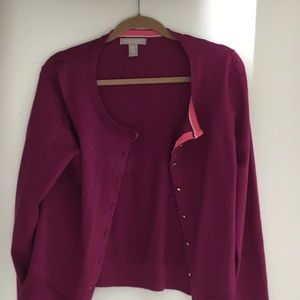 Magenta cardigan with gold buttons