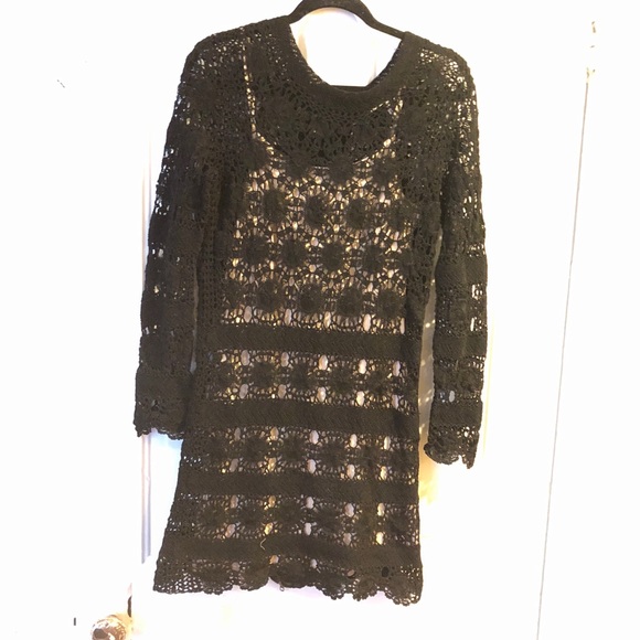 Skaist Taylor Black Knit Mini Dress over Silk Slip - Picture 3 of 11