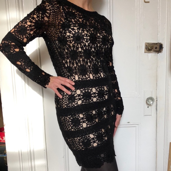 Skaist Taylor Black Knit Mini Dress over Silk Slip - Picture 1 of 11