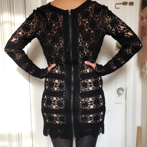 Skaist Taylor Black Knit Mini Dress over Silk Slip - Picture 2 of 11