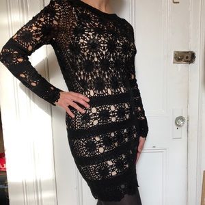 Skaist Taylor Black Knit Mini Dress over Silk Slip